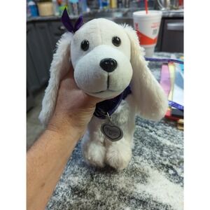 Poochie & Co White Puppy Dog Purse Stuffed Animal Purple Sequins